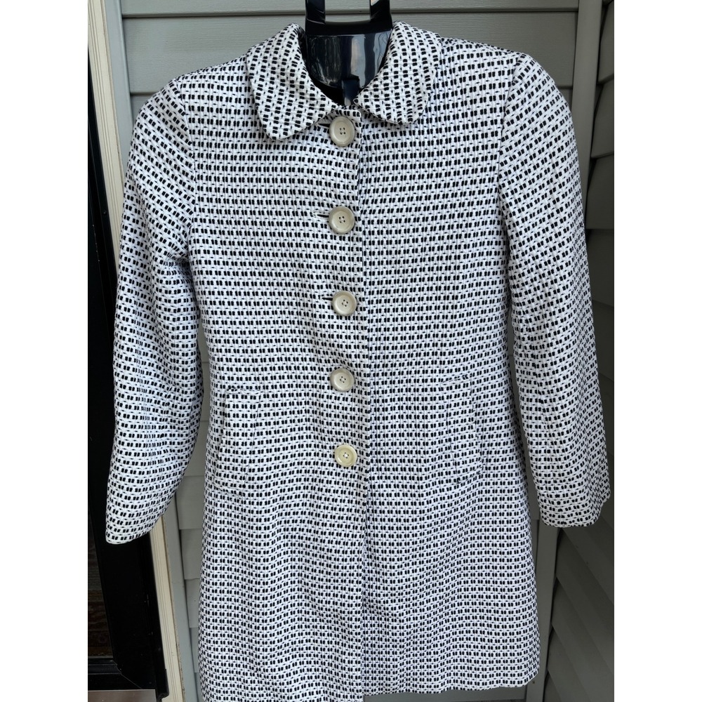 Ann Taylor Womens XS Black White Woven Cotton Linen Blend Longline Jacket Coat